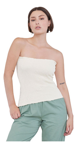 Polera Mujer Strapless Textura Crudo Corona