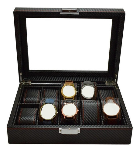 Caja Para Relojes, Vitrina Para Relojes Con Tapa De Cristal,