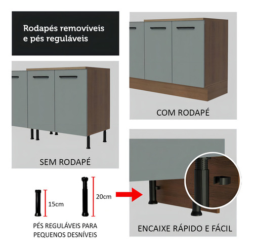 Gabinete Bajo Cocina Madesa Agata 150cm Sin Tablero Mg Color Rústico/Gris