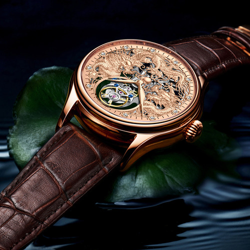 Tourbillon Mechanical Watch Men's Zodiac Micro-carved Dragon