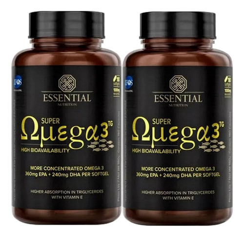 Omega 3 1000mg - Kit 2x 180 Caps Cada - Essential Nutrition Sabor Sem Sabor