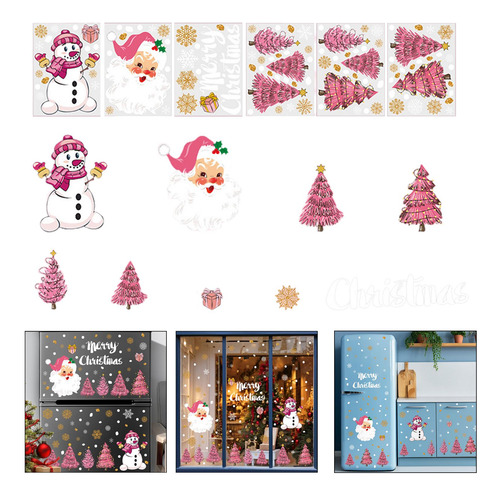 6 Pegatinas Navideñas De Color Rosa Para Ventana,
