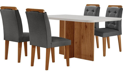 Mesa Olímpia 120cm Mdf Canto Copo Com 4 Cadeiras Carol