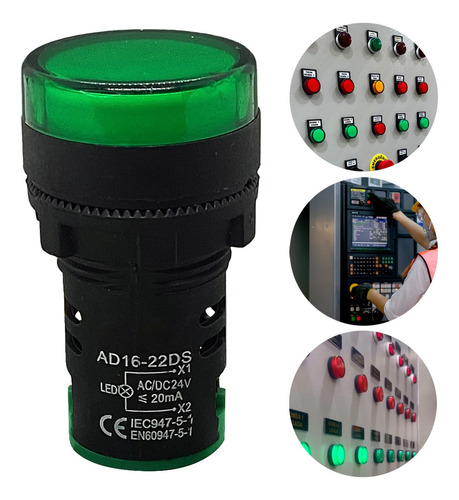 Sinaleiro Led Iluminado 22mm Am/az/bc/vd/vm 24v - 1un Luz Verde