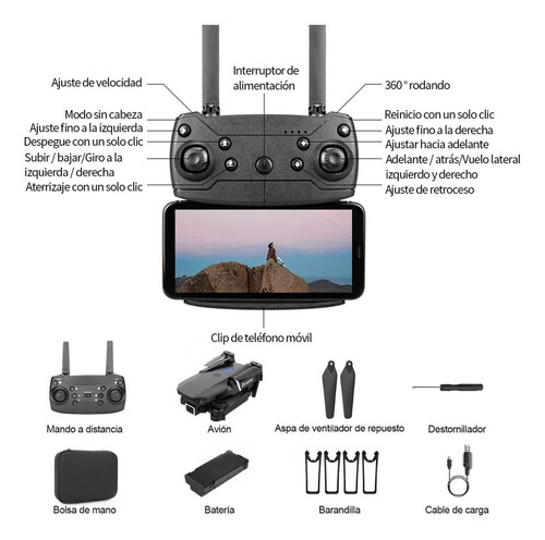 Dron Cuadricóptero con Control Remoto Cámara 4k 1 Batería Color Negro
