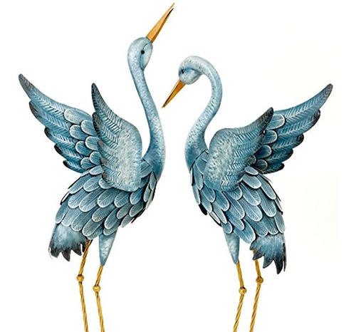 Bits And Pieces Japanese Blue Heron Metal Garden Sculpture S