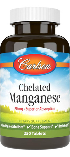 Manganeso Quelado 20 Mg Carlson 250 Tabletas