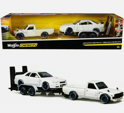 Par Camioneta Datsun 620 Y Nissan Skyline R 34 Remolque 1:24