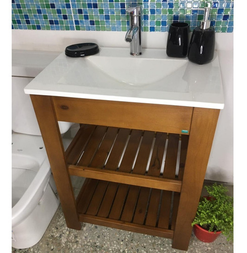 Imagen 3 de 9 de Vanitory Madera Maciza Tipo Campo Con Bacha 60cm