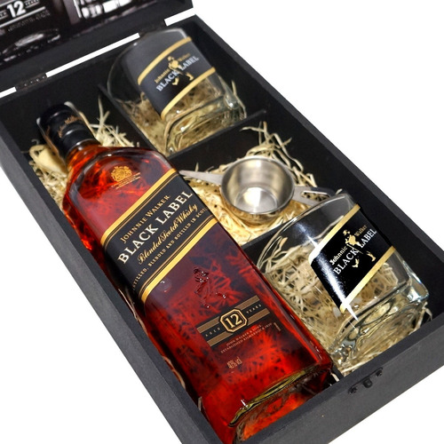 Kit Premium Caixa Whisky Black Label 750m+ 2 Copos + Dosador
