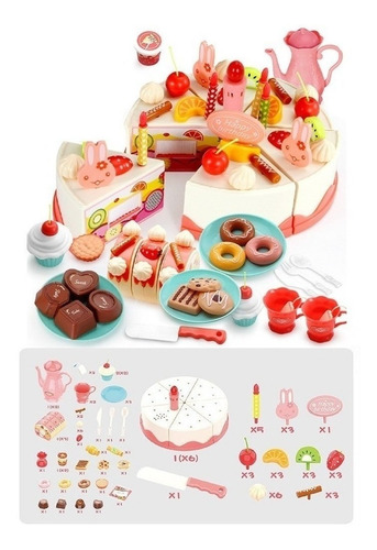 Bolo De Brinquedo Cortado Comida Fruta Cozinha 82pcs Meninas