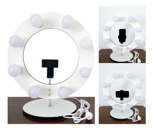 Ring Light 36cm 8 Bocais P/ Selfie Make *sem Lâmpada E Tripé Estrutura Branco 110v/220v