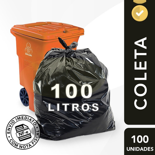 Saco De Lixo Preto 100 Litros Leve Fino Com 100 Unidades