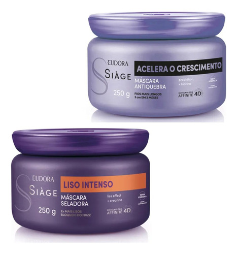 Kit 2 Und. Máscara Acelera Crescimento + Liso Intenso Eudora