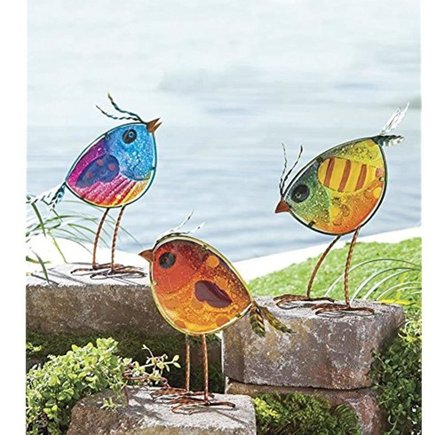 Viento Y Clima Colorido Vidrio Pájaro Estatuas Conjunto De 3