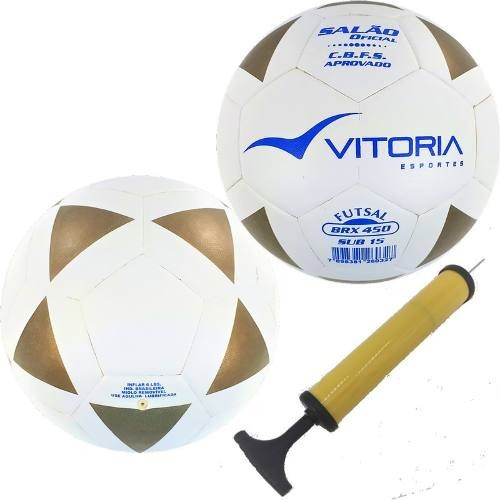 2 Bolas Futsal Vitoria Brx 450 Sub 15 Juvenil + Bomba Ar