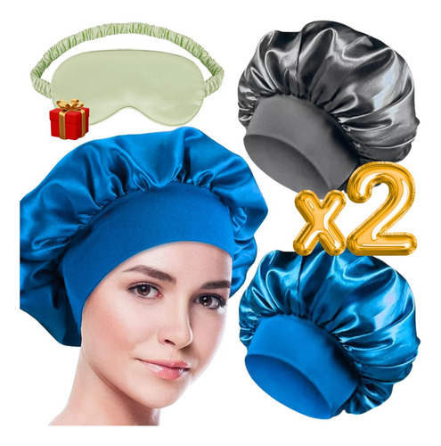 2 Gorro Satén Seda Dormir Sombrero Elástico Suave Calidad