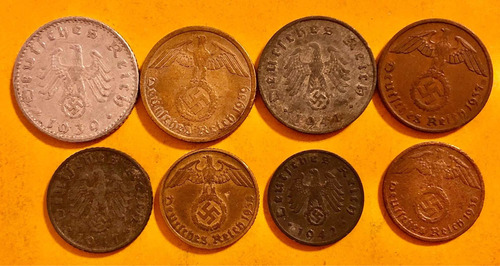 8 Monedas Antiguas Alemanas 3er Reich Con Swastikas