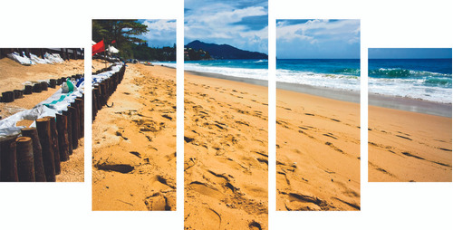 Kit Mosaico 5 Partes Praia Por Do Sol Onda Mar Quarto 48