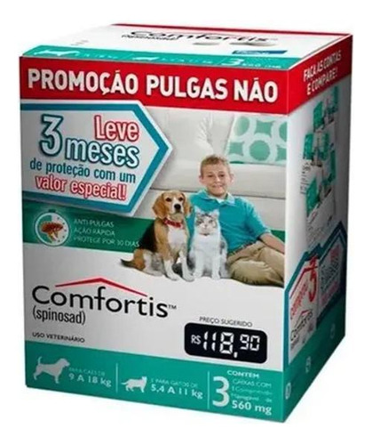 3 Antipulgas Comfortis Cães 9 A 18kg E Gatos De 5,4 A 11kg