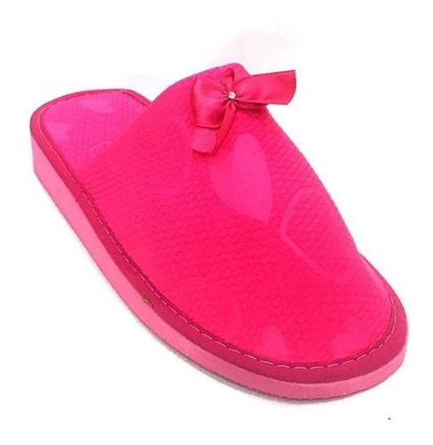 Pantufla De Mujer Bordada Lisa (nueva Negro-fucsia)