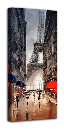 Cuadro Moderno Canvas Calles De París Óleo 40x100cm  