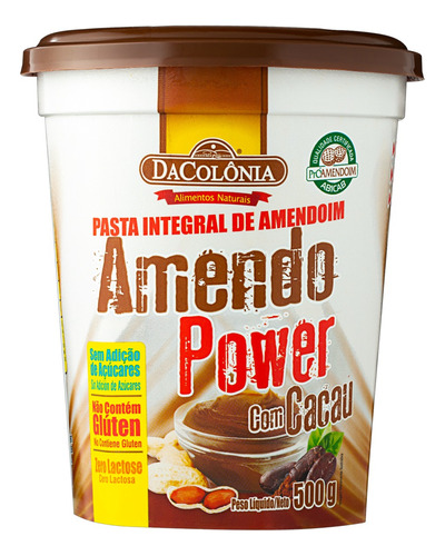 Pasta De Amendoim Com Cacau Integral Dacolônia Amendo Power