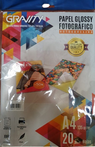 Papel Glossy Autoadhesivo 130g A4 X 20h (2 Paquetes)