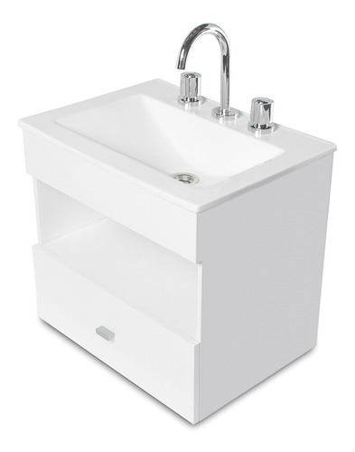 Imagen 1 de 8 de Vanitory Laqueado Cajon Colgante Blanco Colgar 50cm Bacha