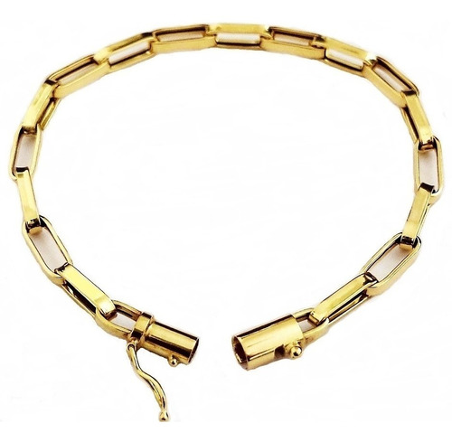 Pulseira Masculina Em Ouro 18k 750 Elo Longo Quadrado 22 Cm