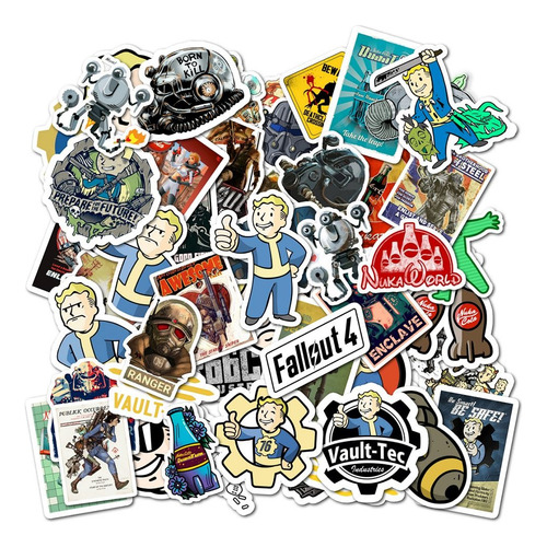 Pack 50 Stickers Adhesivo Fallout Vault Tech Videojuego