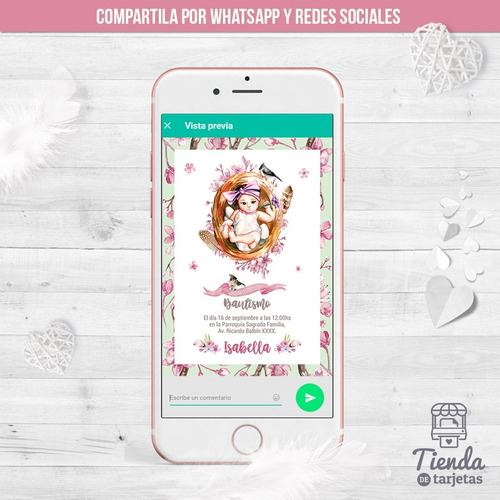 Imagen 4 de 4 de Invitación Digital + Imprimible - Bautismo Baby Shower 1 Año