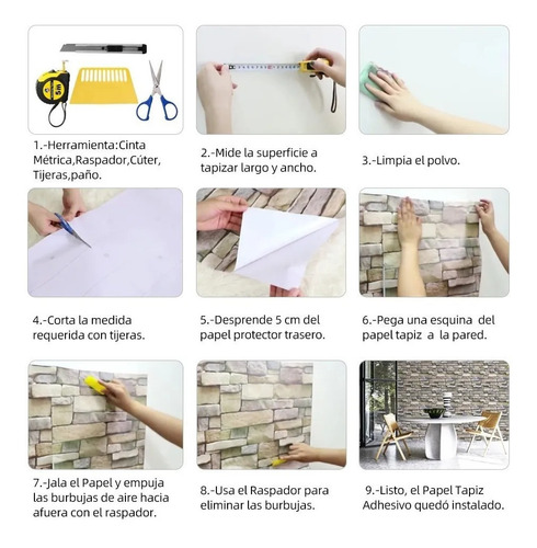 Imagen 10 de 10 de Papel Tapiz De Piedra Laja Adherible 10m X 45cm