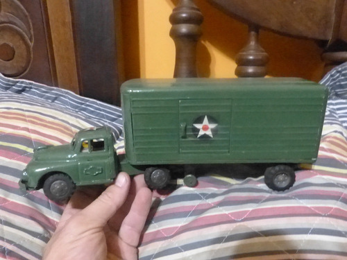 Antiguo Camion Con Remolque Militar Chapa 30 X 7,2 X 11 Alto