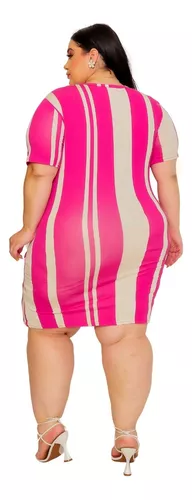 Vestido Verão Janeiro Rosa Listras Gg G1 Moda Curve Curvy