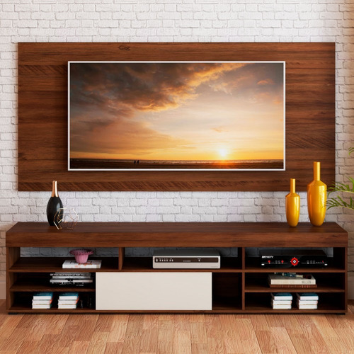 Estante con panel para TV de hasta 55 pulgadas Jhon Silk/Off Color Brown
