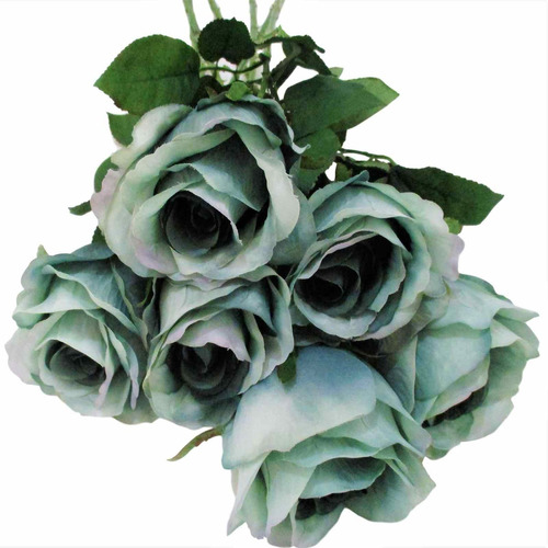 Rosas Artificiais Azul Tiffany 8 Hastes Envelhecidas | Parcelamento sem  juros