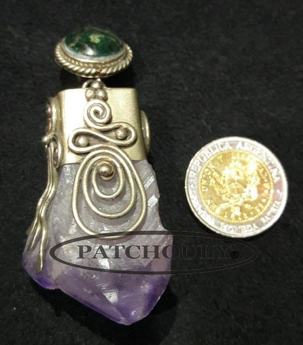 Imagen 2 de 3 de Amatista Colgante Dije Engarzado Alpaca (metal) Artesanal