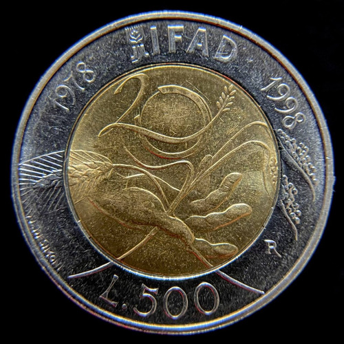 Italia, 500 Lire, 1998. Fao. Bimetalica. Sin Circular