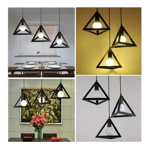 Lamparas Colgante Triangulo Hierro Industrial E27