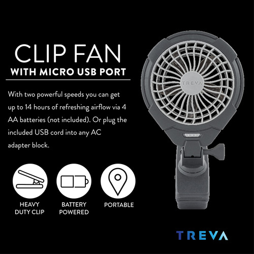 Ventilador Clip O2cool Treva De 12,7 Cm, Bateria De 2 Veloci