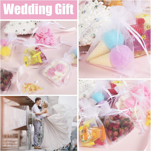 100 Bolsas De Organza 7x9 Cm Con Cordón Blancas Para Regalo