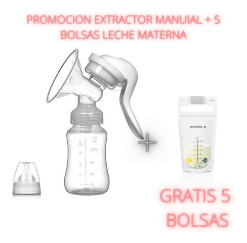 Imagen 1 de 5 de Extractor De Leche Materna Manual +promo 5 Bolsas Para Leche