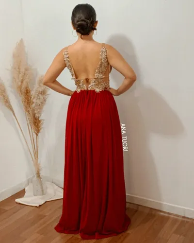 Vestido marsala bordado com cheap perola