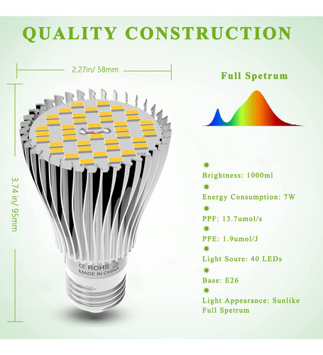 Lâmpada Led Grow Milyn 30w Full Spectrum, Pacote Com 2 Unida