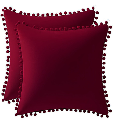 Pack 4 Funda De Cojin Terciopelo Velvet Con Pompon Color Rojo Pompon 4