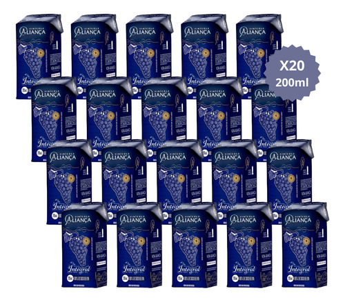 20 Caixinhas Suco Uva Integral Aliança 200ml Lanche Escolar