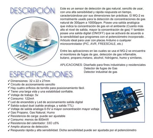 2 Und Mq2 Mq-2 Sensor Gas Metano Monoxido Propano Butano H