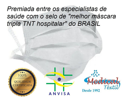 Imagem 3 de 7 de Máscara Hospitalar Tripla C/elástico Profissional 50unidades
