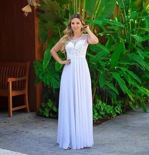 Vestido De Noiva Simples Renda Guipir Casamento Civil Lindo